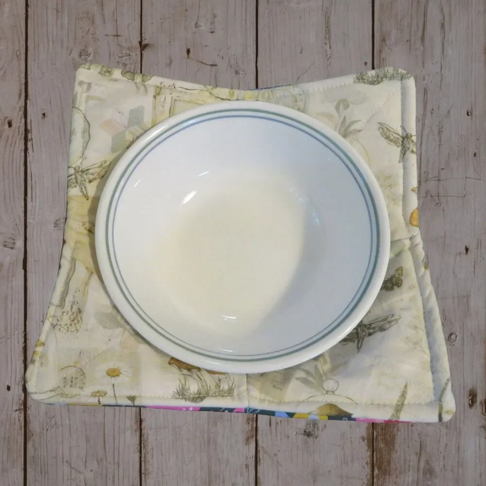 Microwave Bowl Cozy, Reversible Mushrooms and Moth Soup Bowl Holder